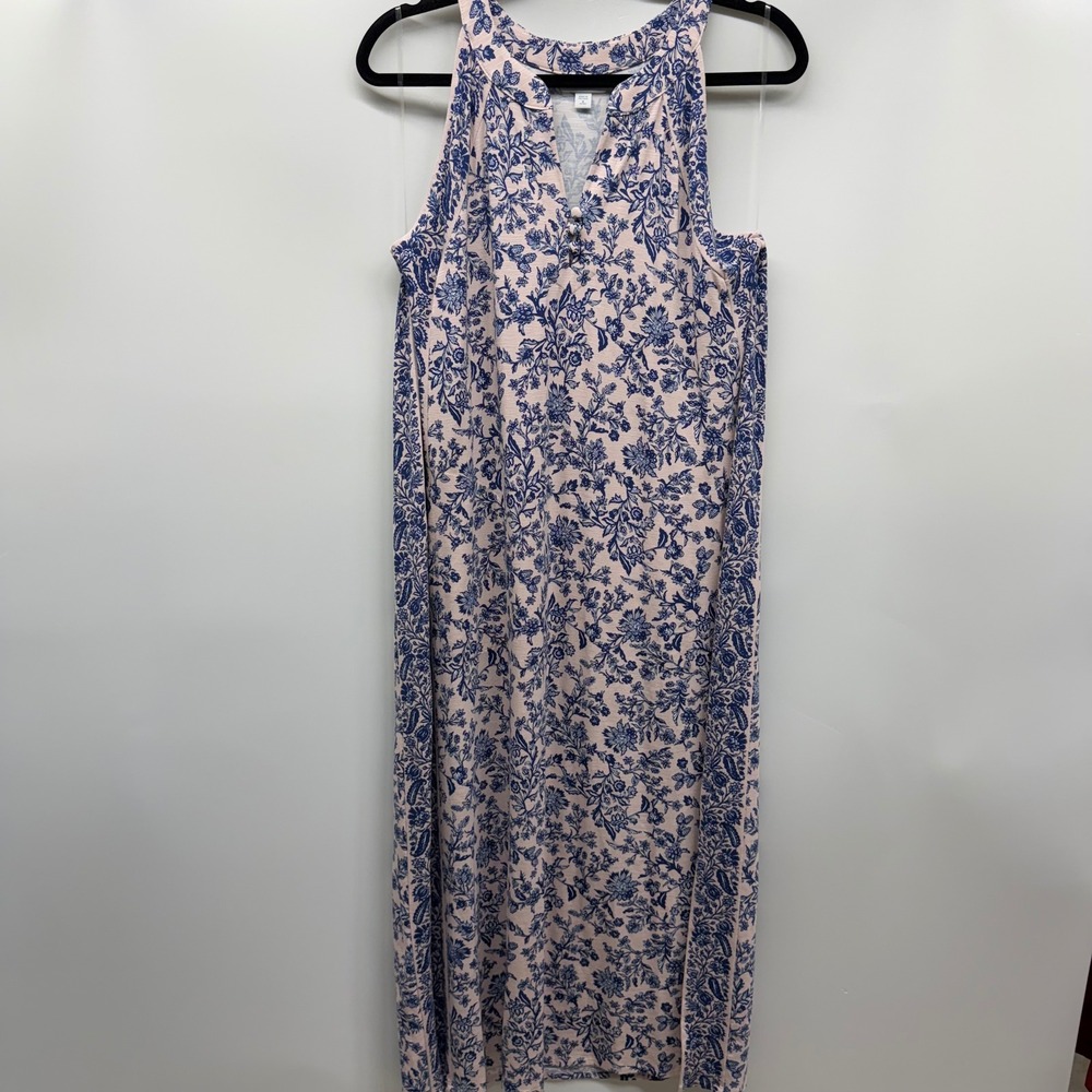 J Jill Pink Floral Maxi Dress Petite Medium‎ Sleeveless Boho Romantic Feminine